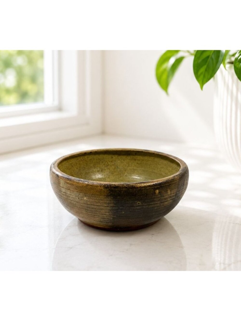 Handmade Vintage Stoneware Bowl With Rustic Glaze - 6" Diameter 2.5" Height